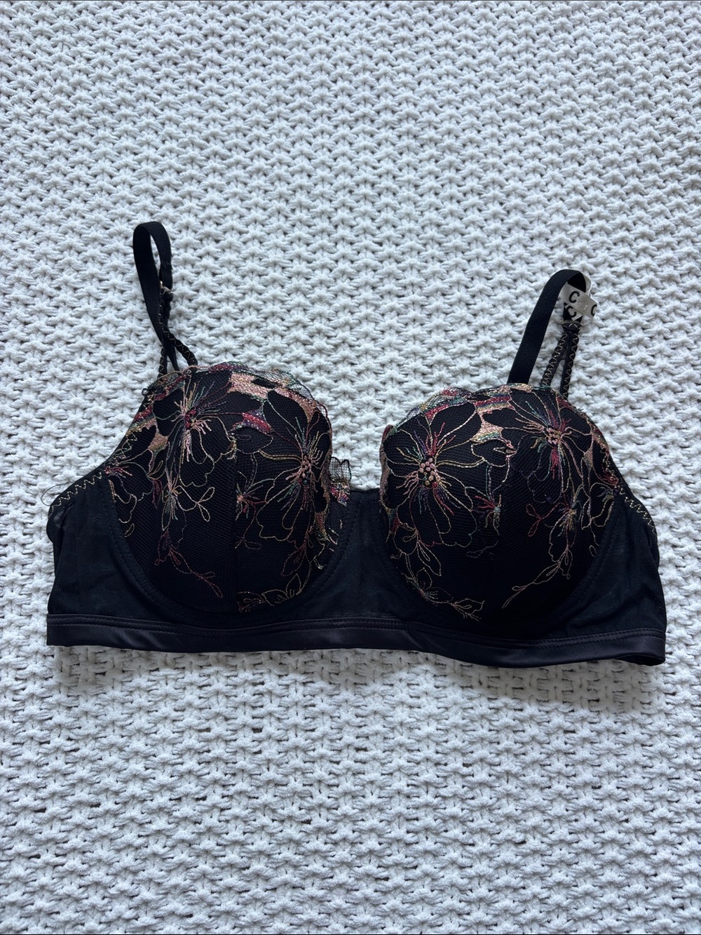 Intimissimi Black Multicolor Floral Lace Embroidered Underwire Balconette Bra